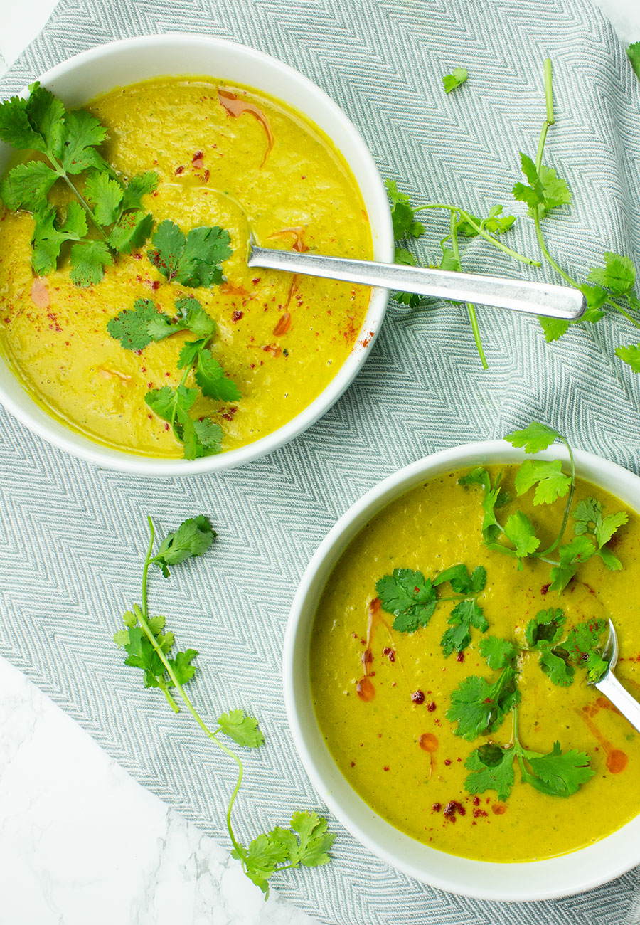 Spiced Sweet Potato & Leek Soup with Roasted Garlic