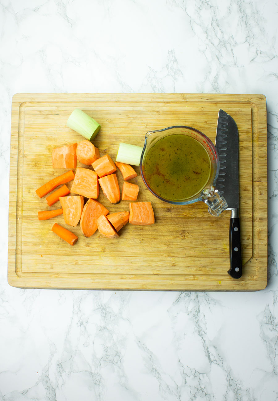 Spiced Sweet Potato & Leek Soup with Roasted Garlic