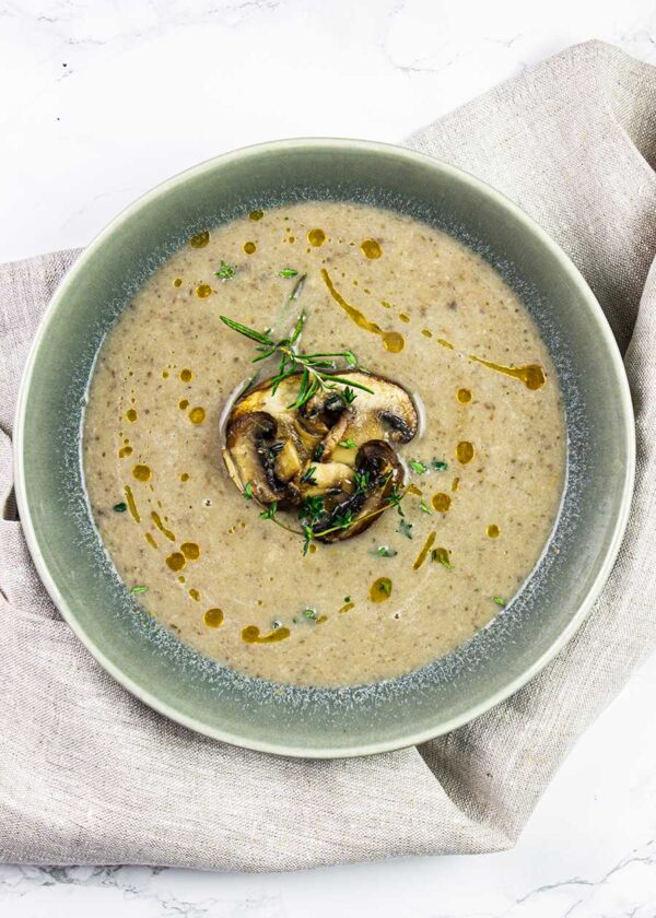 Homemade vegan mushroom soup with beans