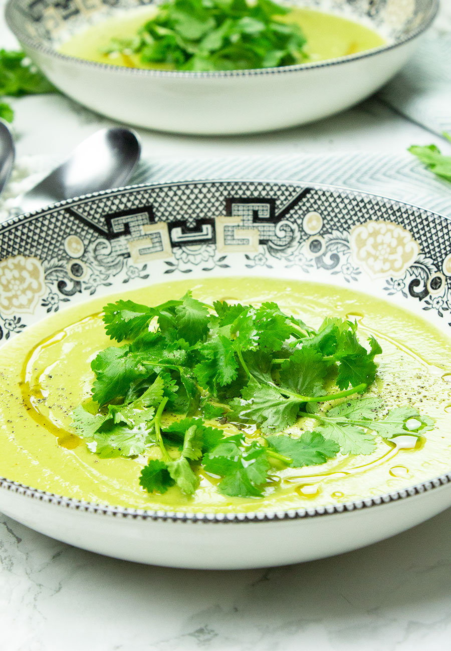 Celeriac, spinach and turmeric soup