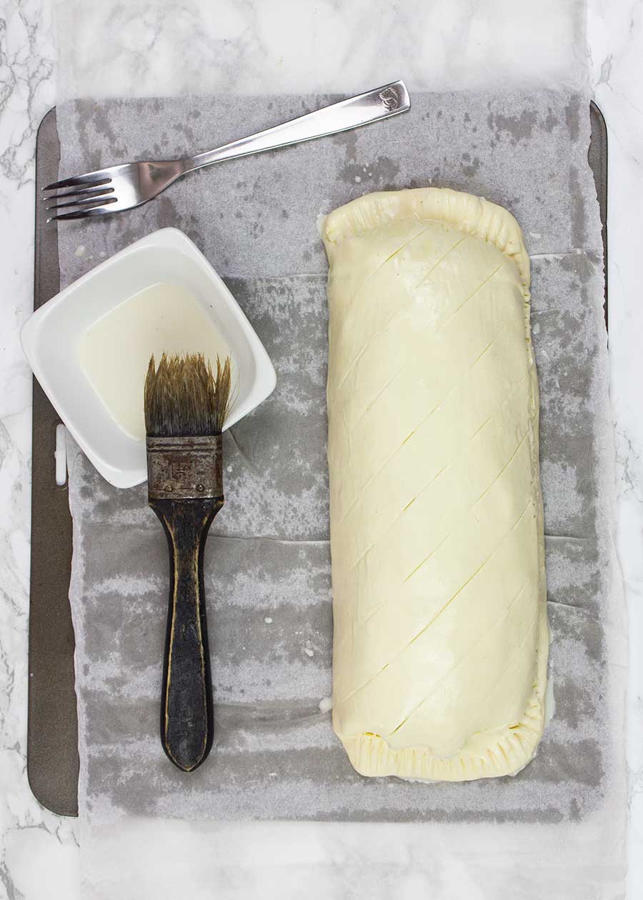 Preparing a vegan mushroom Wellington