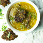 Vegan french onion soup with sage & onion fritters recipe