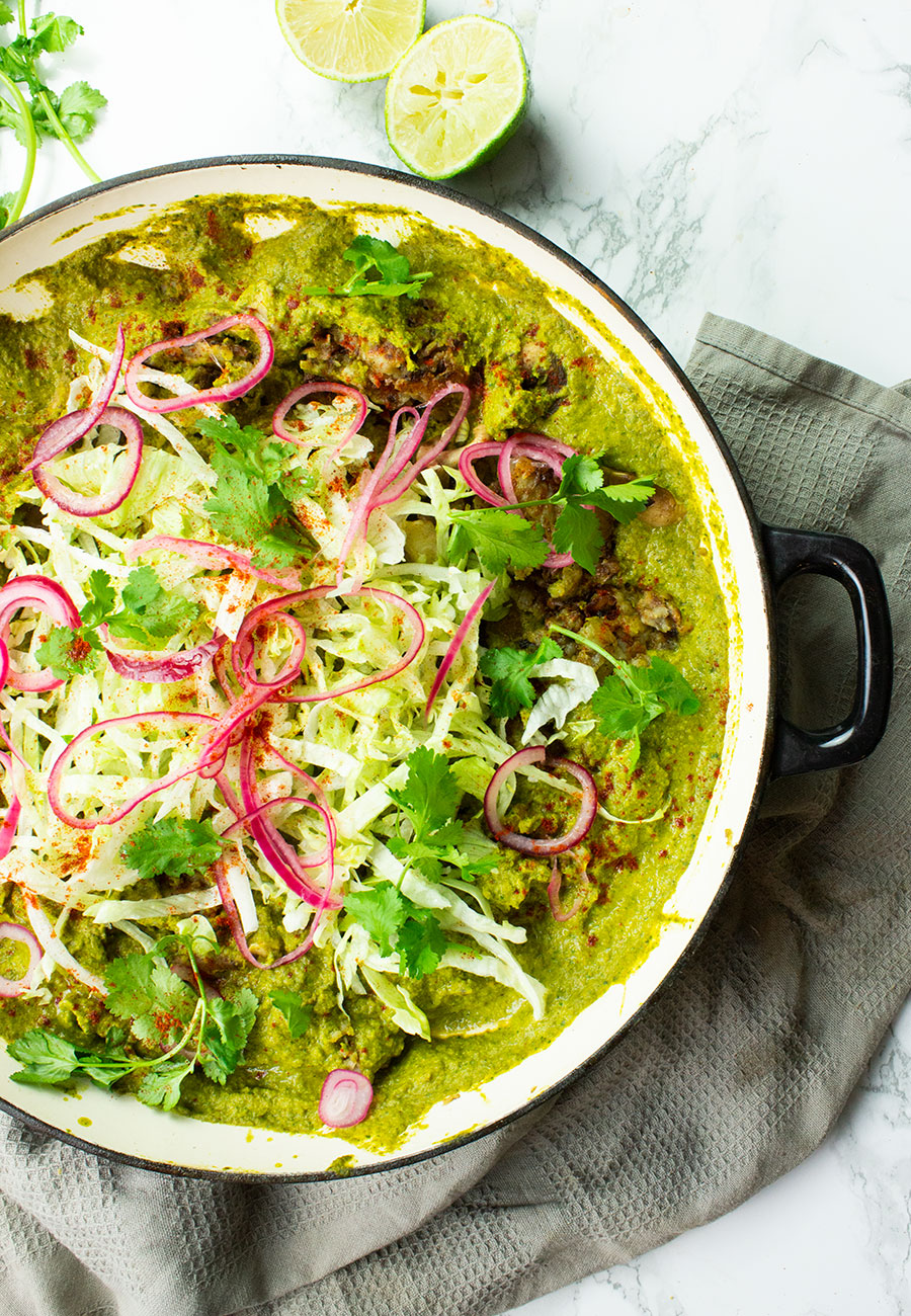 Green Pozole Mexican stew (plant-based)