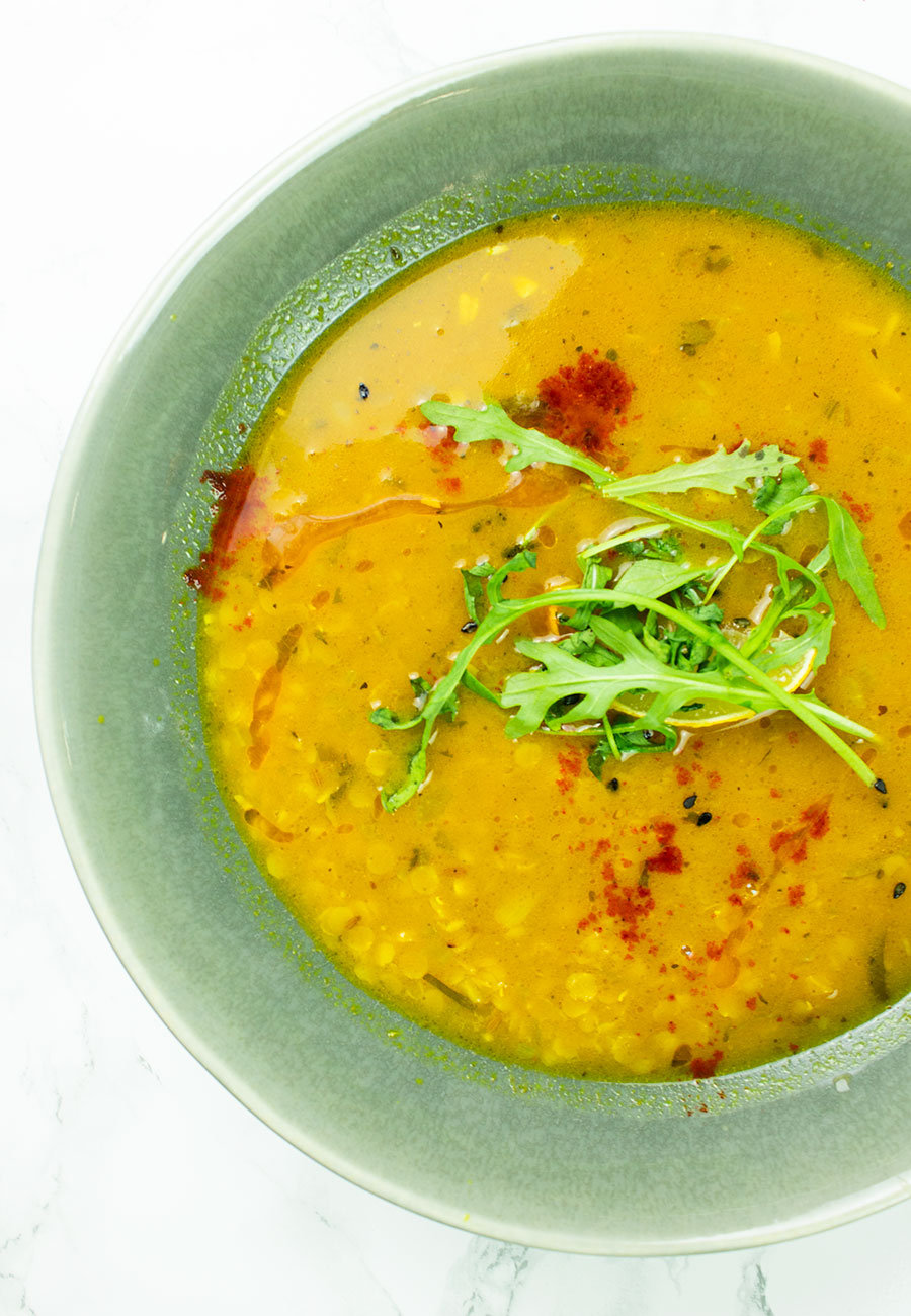 Lemony dahl soup in a bowl 