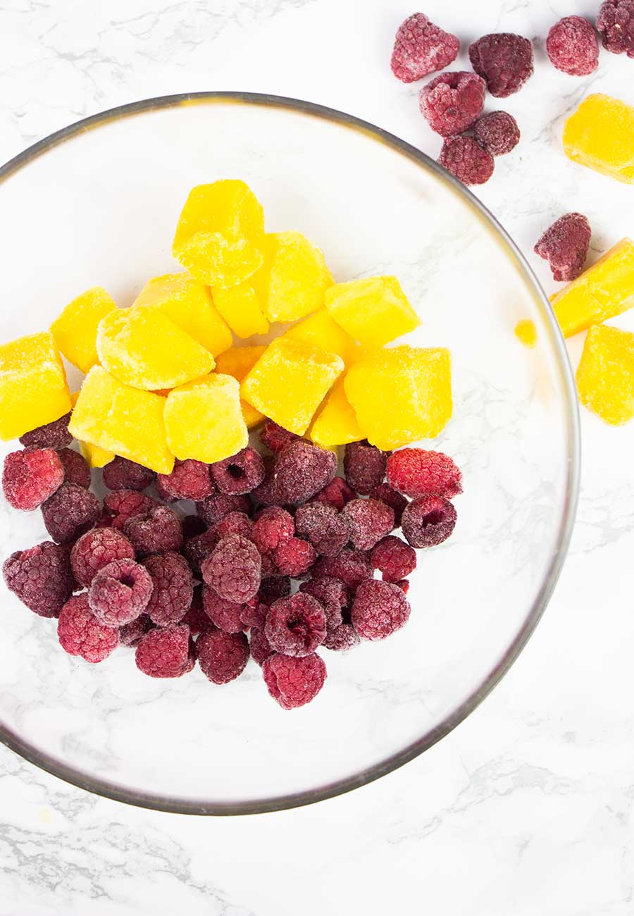 Frozen raspberries and mango 