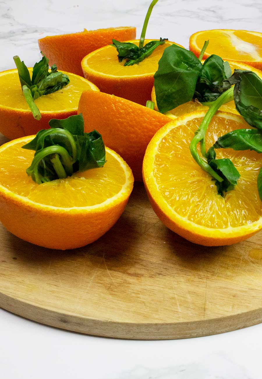 Orange and basil for juicing