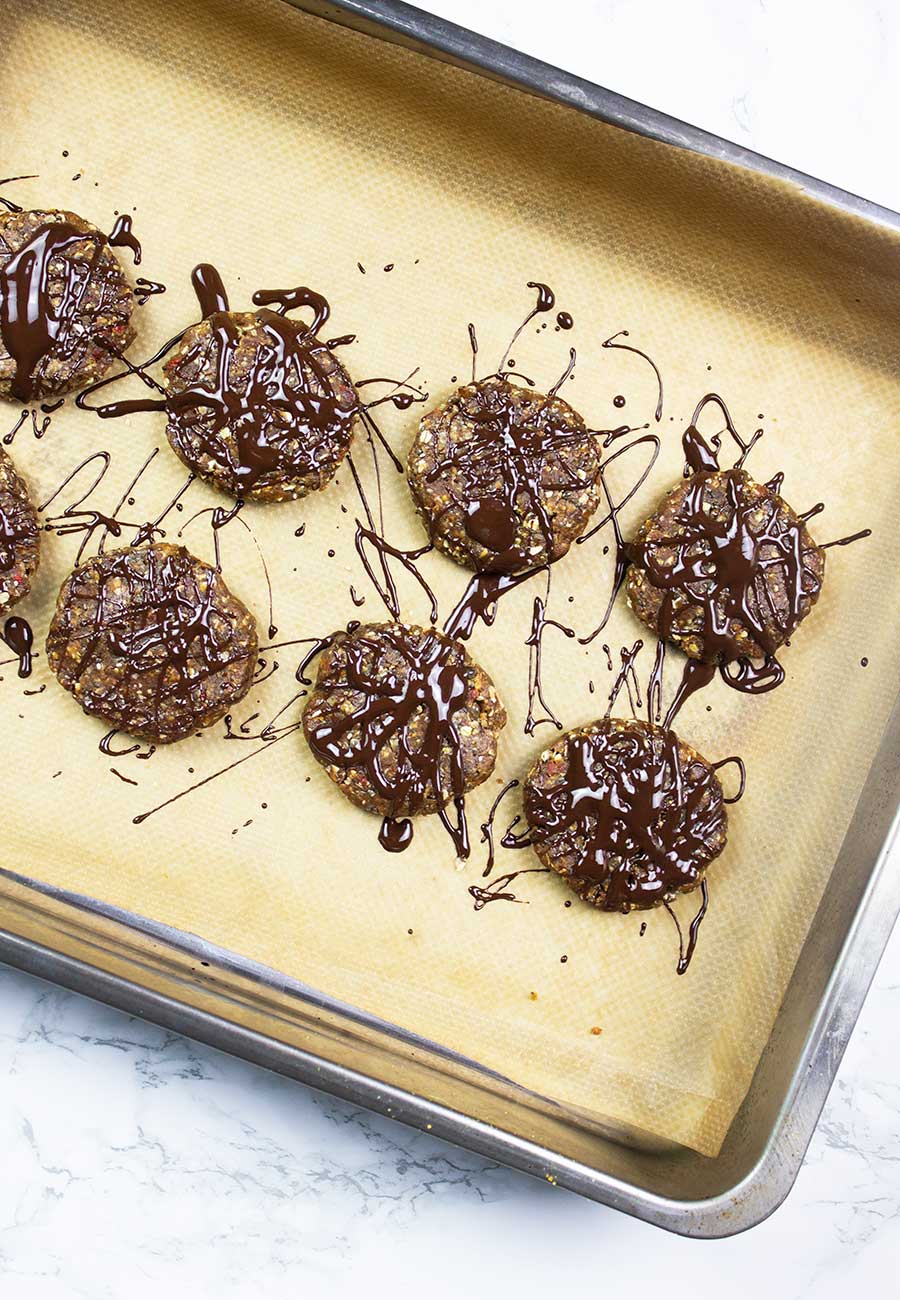 Homemade protein bar cookies on a tray