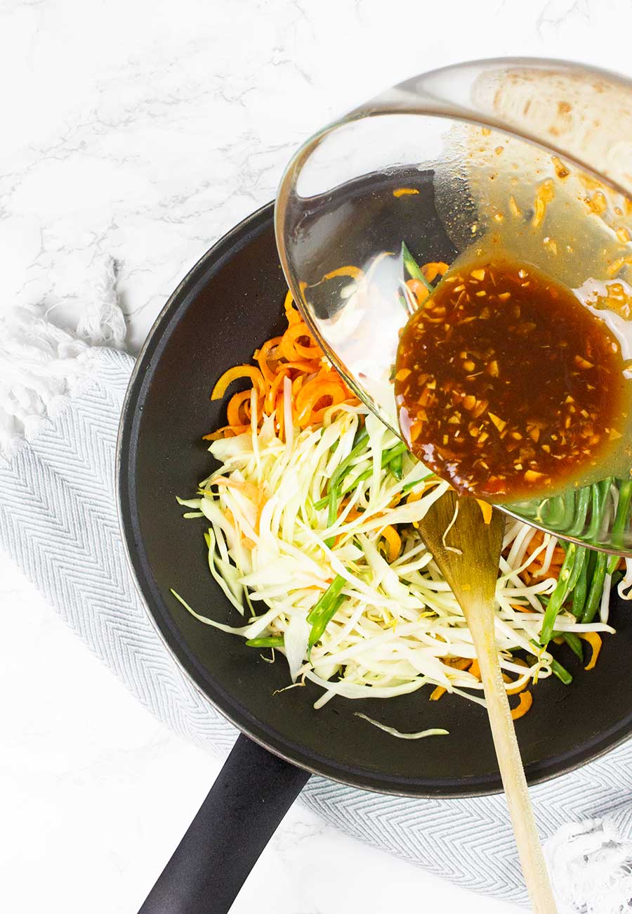 Making plant-based gluten-free stir-fry noodles