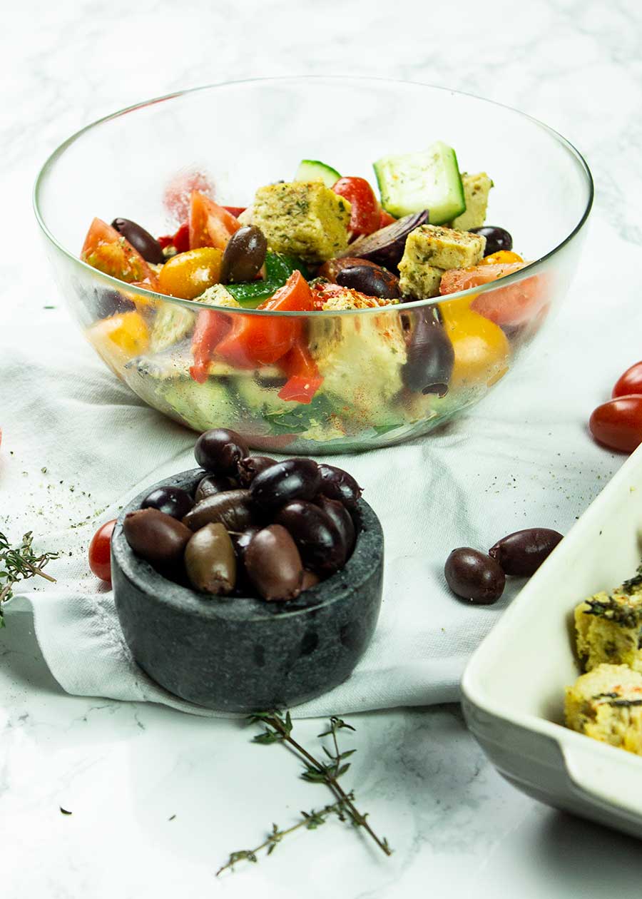 Greek salad with vegan feta
