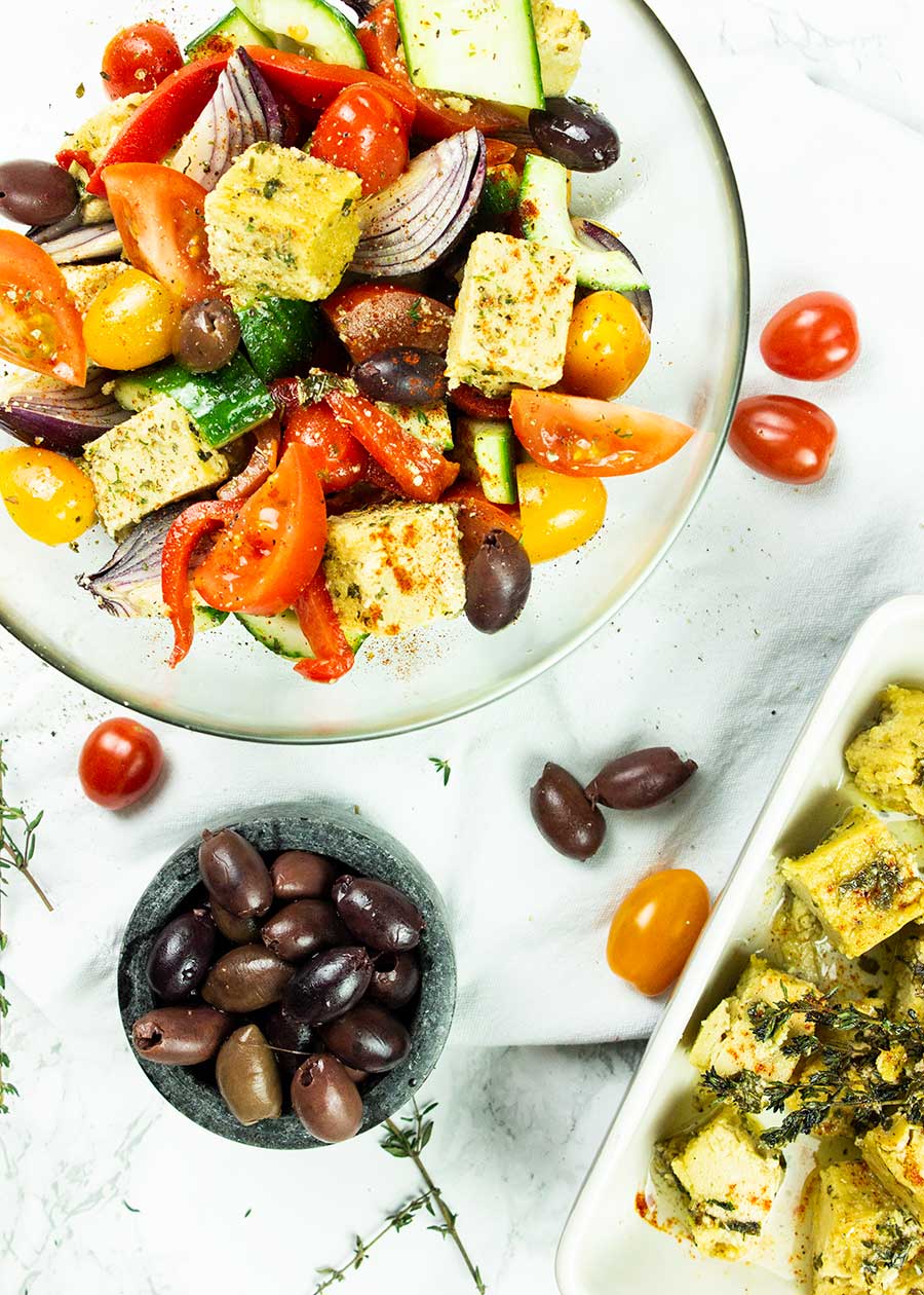 Mediterranean salad with vegan feta