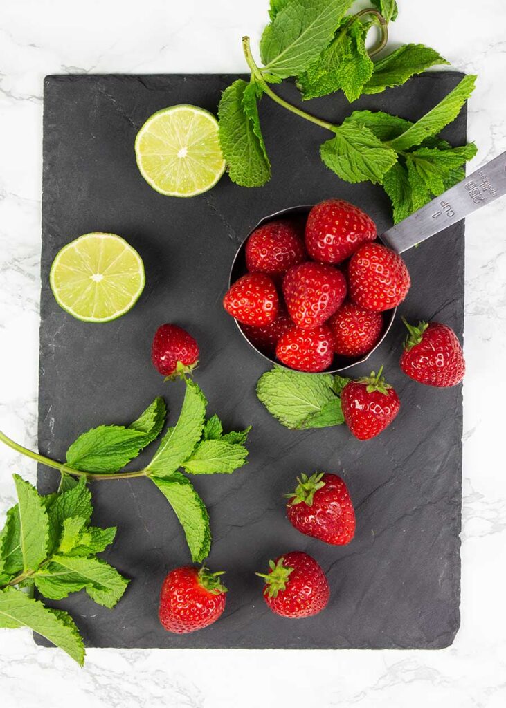 Ingredients for homemade strawberry popsicles