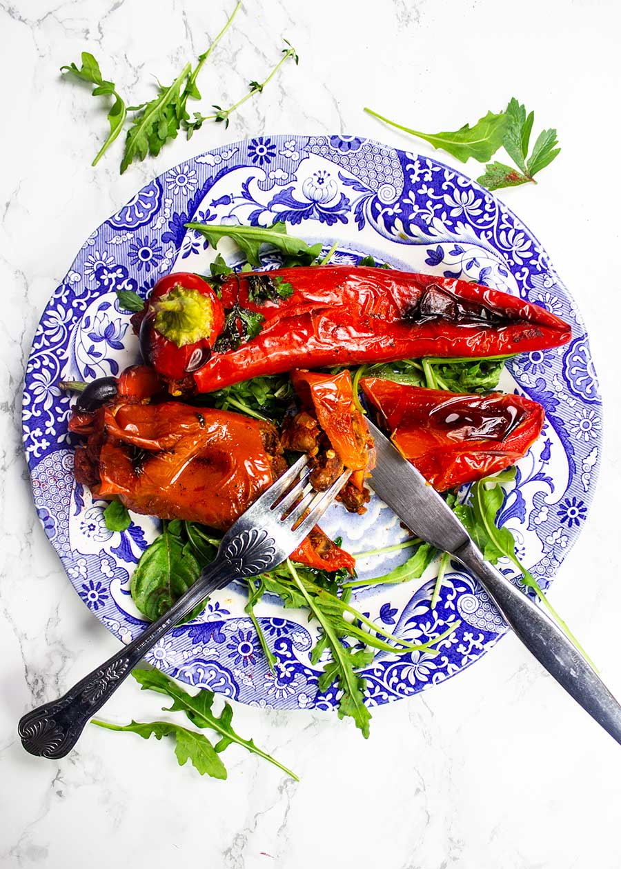 Plant-based stuffed peppers on a plate 