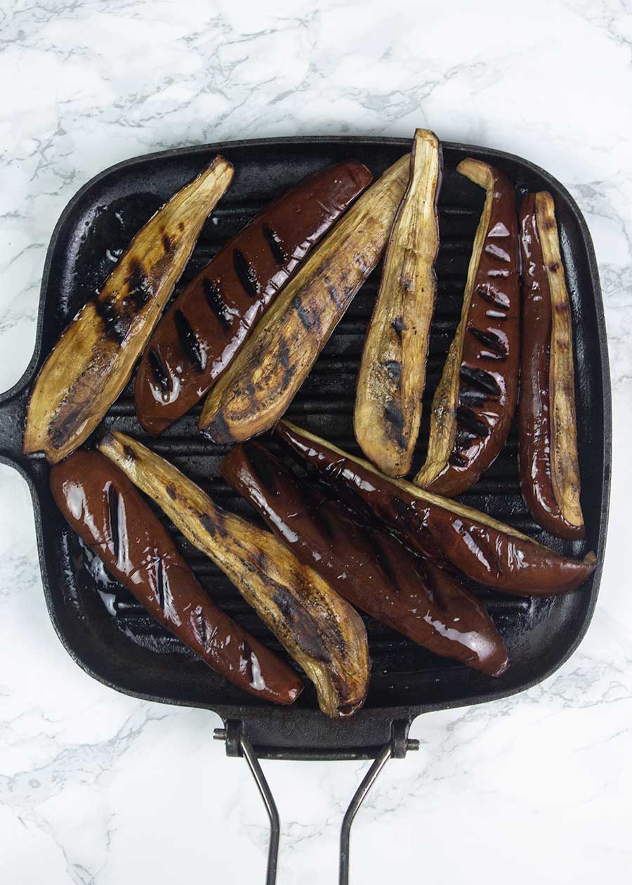 Frying roasted eggplant slices