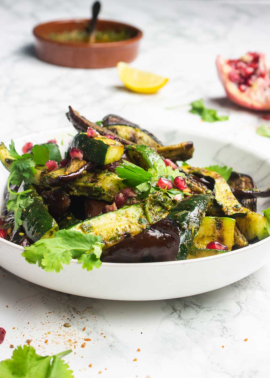 Aubergine courgette salad