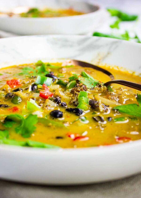 Close up of the best Mexican Black Bean Soup