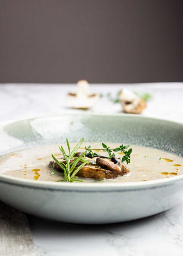 Flavoursome creamy mushroom soup that is plant-based