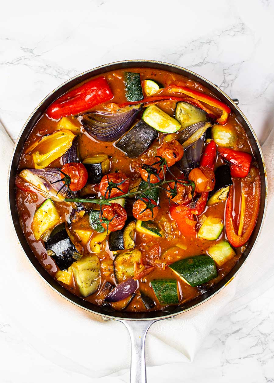 Tasty Mediterranean vegetables in a tomato sauce 