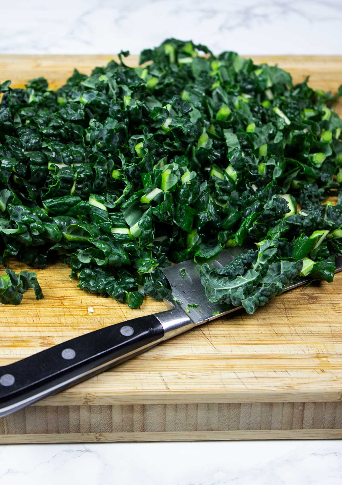 Chopping kale for kale salad